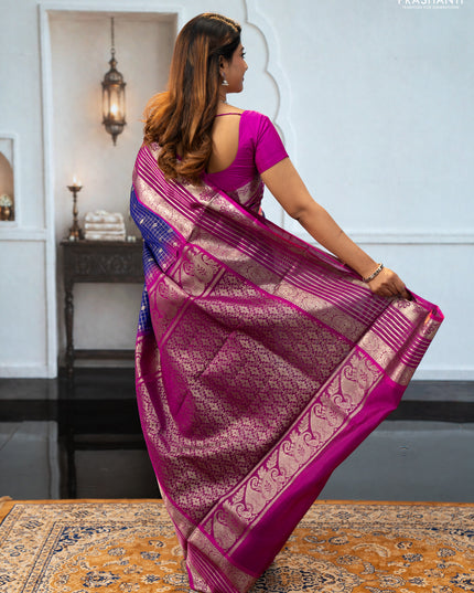 Violet & Magenta Pink Venkatagiri Silk - Zari Checks