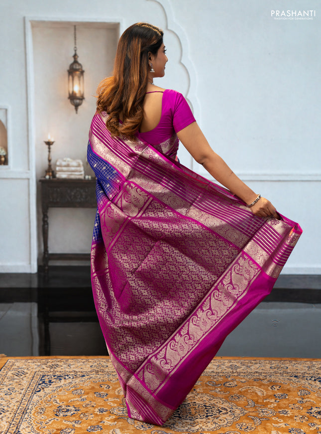 Violet & Magenta Pink Venkatagiri Silk - Zari Checks