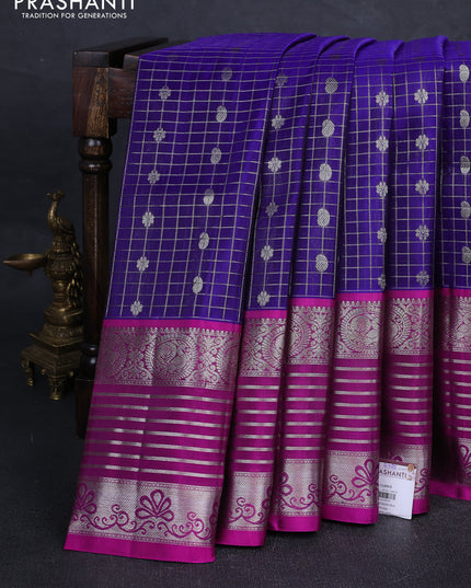 Violet & Magenta Pink Venkatagiri Silk - Zari Checks
