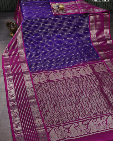 Violet & Magenta Pink Venkatagiri Silk - Zari Checks