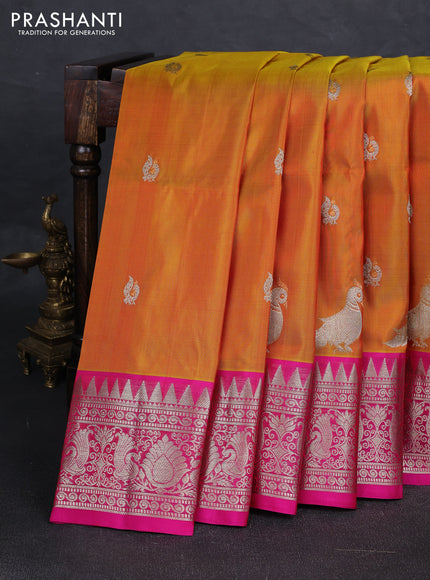 Mustard Yellow & Pink Venkatagiri Silk - Zari Buttas
