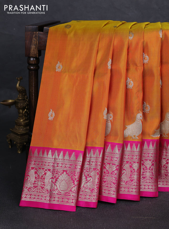 Mustard Yellow & Pink Venkatagiri Silk - Zari Buttas