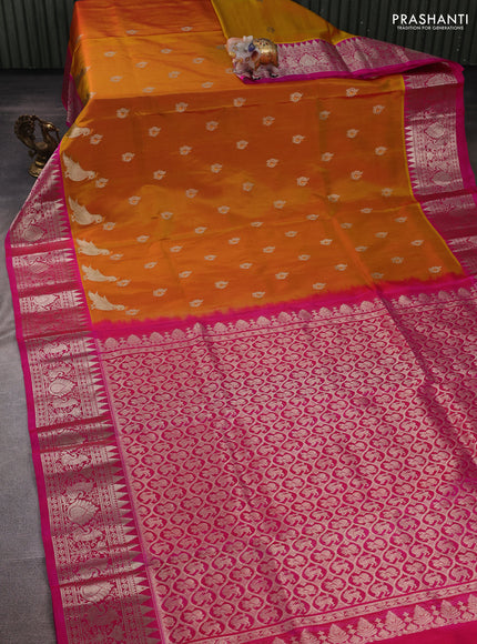 Mustard Yellow & Pink Venkatagiri Silk - Zari Buttas