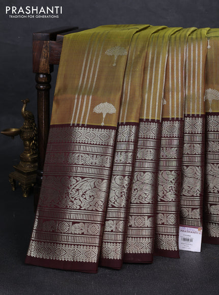 Mehendi Green & Coffee Brown Venkatagiri Silk - Zari Weaves