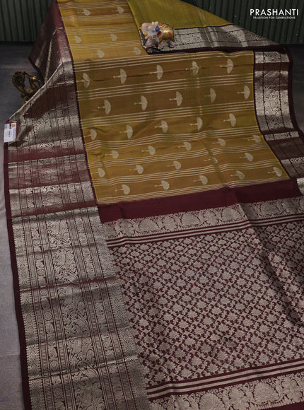 Mehendi Green & Coffee Brown Venkatagiri Silk - Zari Weaves