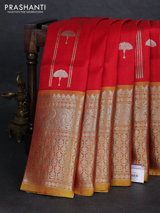 Red & Mustard Yellow Venkatagiri Silk - Zari Weaves