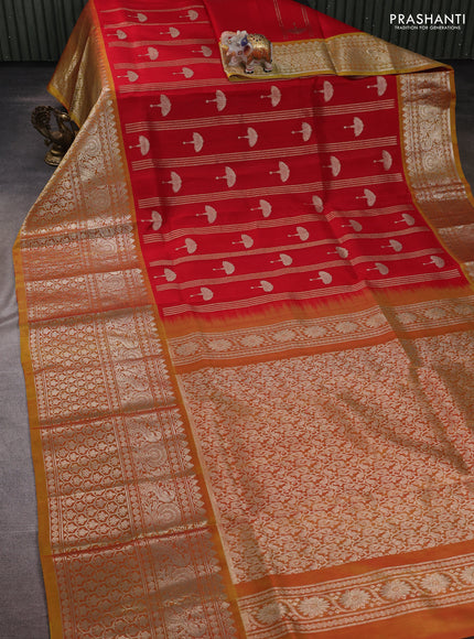 Red & Mustard Yellow Venkatagiri Silk - Zari Weaves