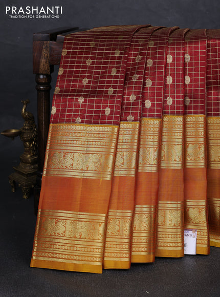 Maroon & Mustard Yellow Venkatagiri Silk - Zari Checks