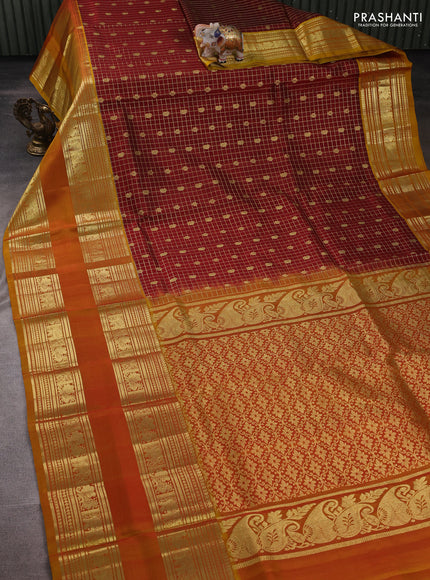 Maroon & Mustard Yellow Venkatagiri Silk - Zari Checks