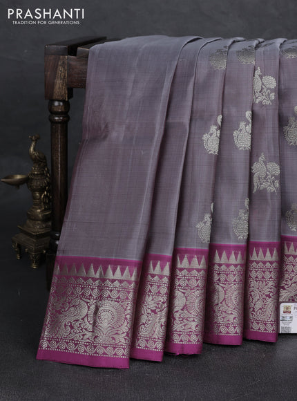 Grey & Magenta Pink Venkatagiri Silk - Zari Buttas