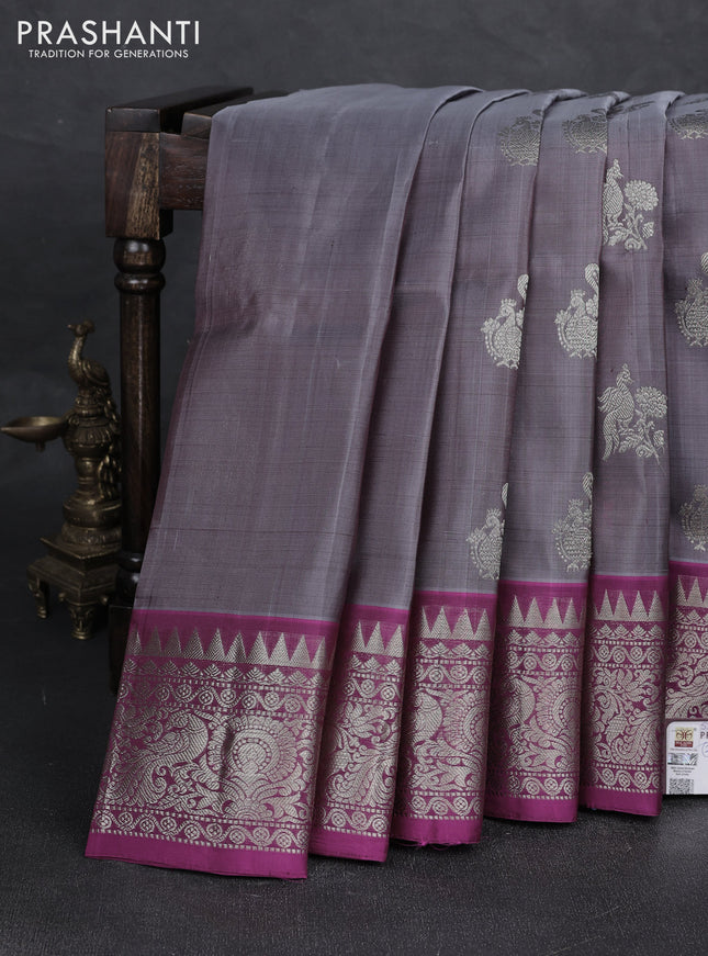 Grey & Magenta Pink Venkatagiri Silk - Zari Buttas