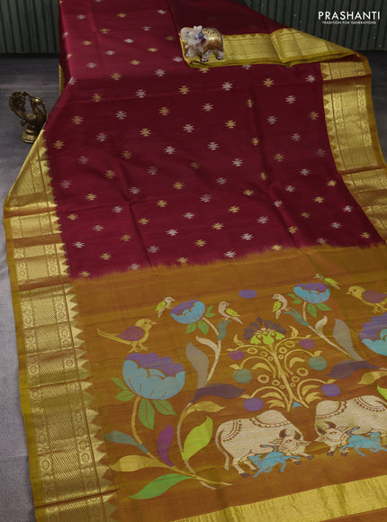 Maroon & Mustard Yellow Venkatagiri Silk - Jamdani Buttas
