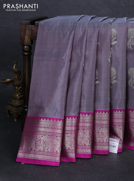 Grey & Magenta Pink Venkatagiri Silk - Zari Buttas