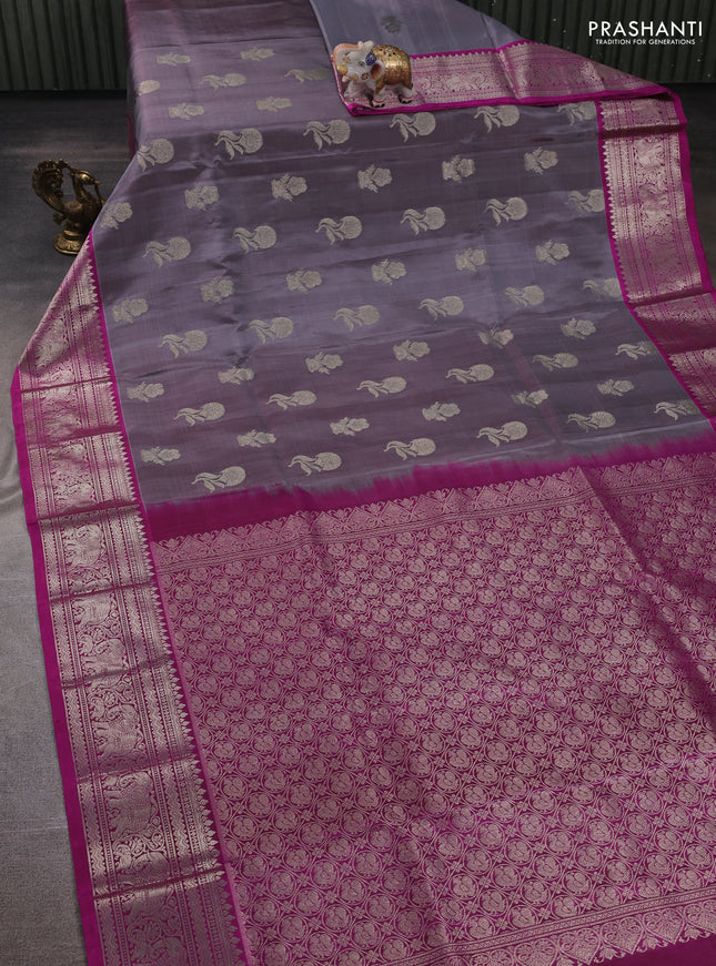 Grey & Magenta Pink Venkatagiri Silk - Zari Buttas