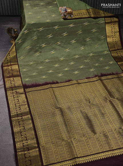 Elaichi Green & Coffee Brown Venkatagiri Silk - Zari Buttas