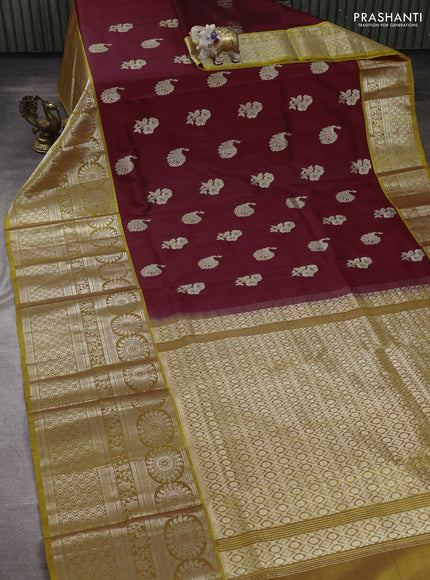 Maroon & Mustard Yellow Venkatagiri Silk - Zari Buttas