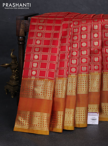 Red & Mustard Yellow Venkatagiri Silk - Zari Checks