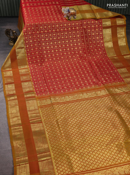 Red & Mustard Yellow Venkatagiri Silk - Zari Checks
