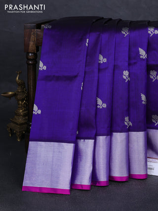 Navy Blue & Pink Venkatagiri Silk - Zari Buttas