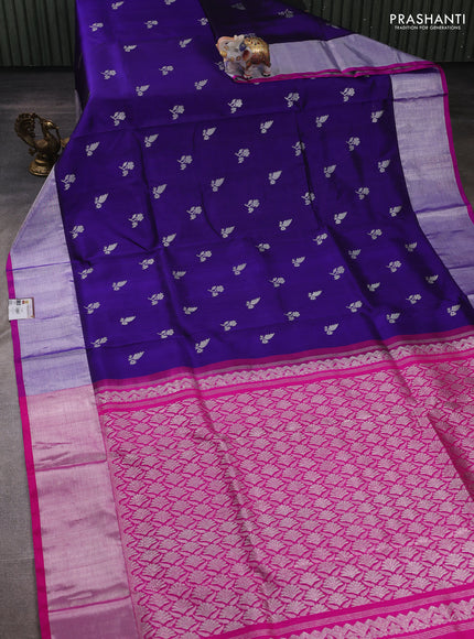 Navy Blue & Pink Venkatagiri Silk - Zari Buttas