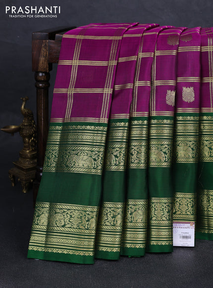 Magenta Pink & Green Venkatagiri Silk - Zari Checks