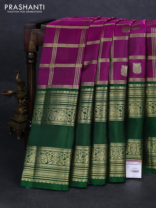 Magenta Pink & Green Venkatagiri Silk - Zari Checks