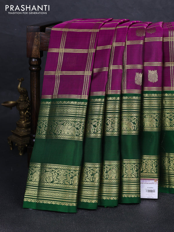 Magenta Pink & Green Venkatagiri Silk - Zari Checks