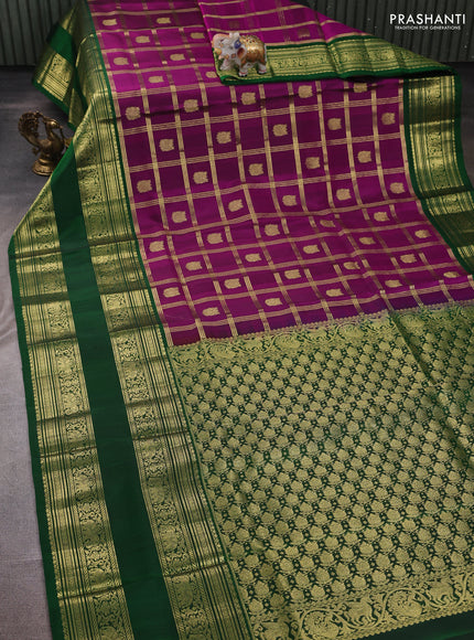 Magenta Pink & Green Venkatagiri Silk - Zari Checks