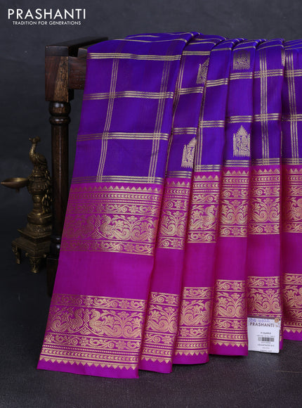 Purple & Pink Venkatagiri Silk - Zari Checks