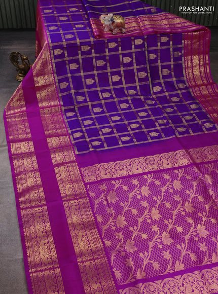 Purple & Pink Venkatagiri Silk - Zari Checks