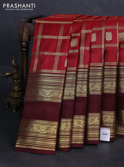 Maroon & Coffee Brown Venkatagiri Silk - Zari Checks