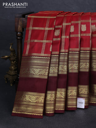 Maroon & Coffee Brown Venkatagiri Silk - Zari Checks