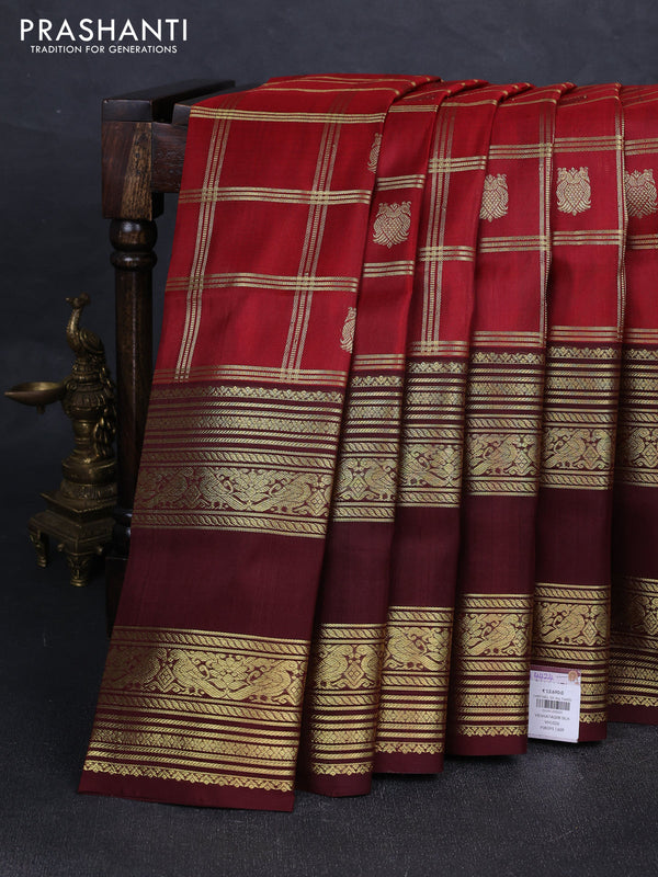 Maroon & Coffee Brown Venkatagiri Silk - Zari Checks