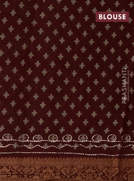 Maheshwari cotton saree dark mustard and maroon with allover ikat prints & mirror work and zari woven embroidery border