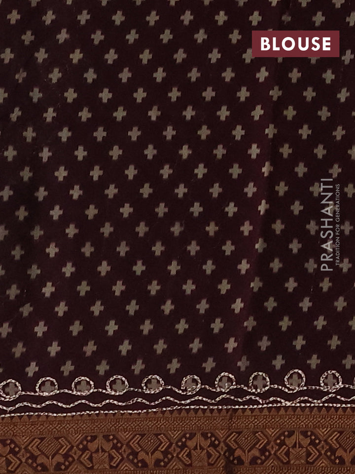 Maheshwari cotton saree peacock green and maroon with allover ikat prints & mirror work and zari woven embroidery border