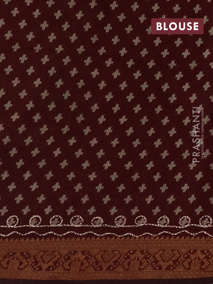 Maheshwari cotton saree dark mustard and maroon with allover prints & mirror work and thread woven embroidery border