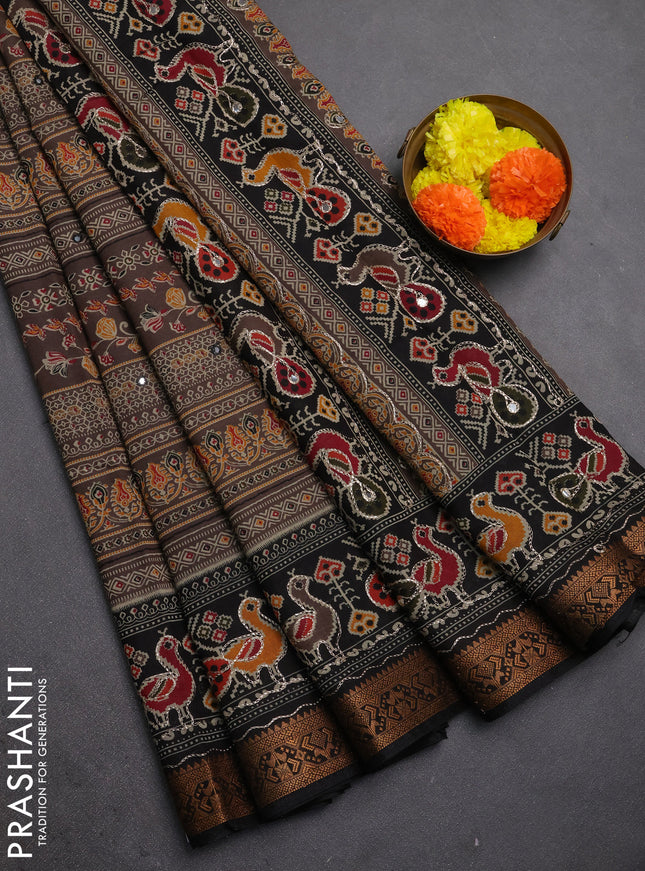 Maheshwari cotton saree grey and black with allover prints & mirror work and thread woven embroidery border