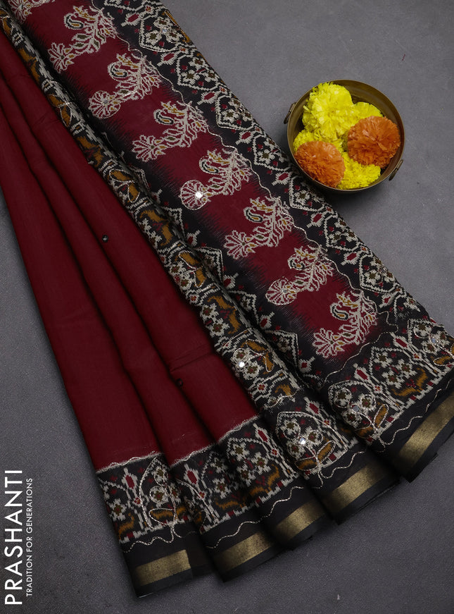 Maheshwari cotton saree maroon and black kalamkari prints & mirror work kalamkari prints & mirror work