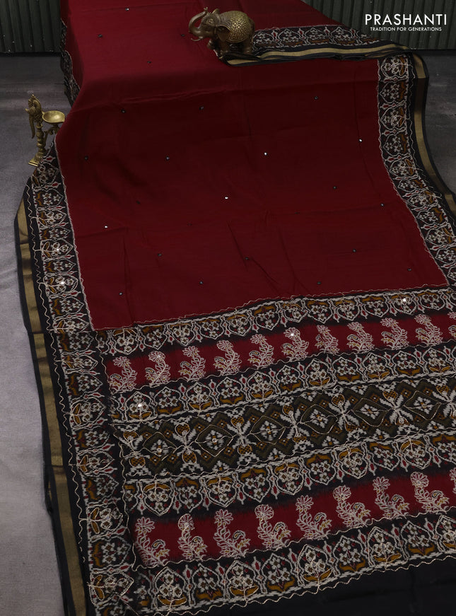 Maheshwari cotton saree maroon and black kalamkari prints & mirror work kalamkari prints & mirror work