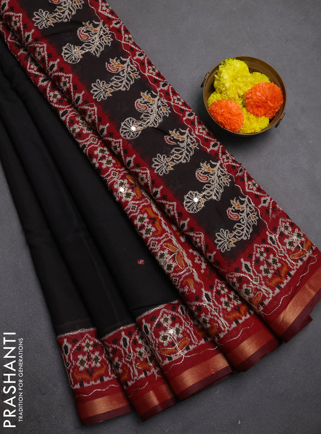 Maheshwari cotton saree black and maroon kalamkari prints & mirror work kalamkari prints & mirror work
