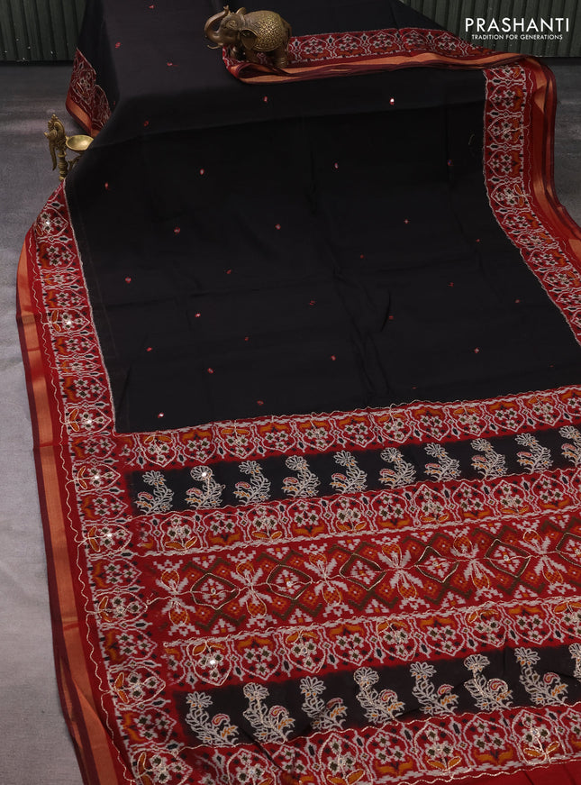 Maheshwari cotton saree black and maroon kalamkari prints & mirror work kalamkari prints & mirror work