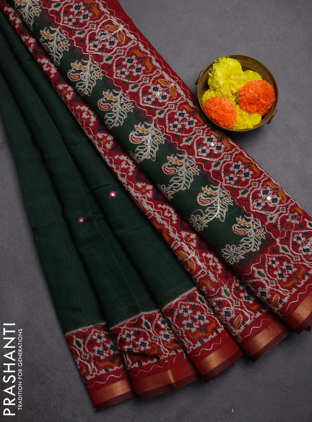 Maheshwari cotton saree green and maroon kalamkari prints & mirror work kalamkari prints & mirror work
