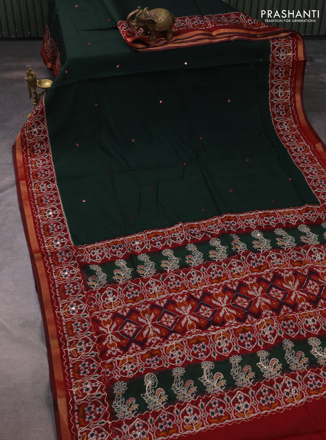 Maheshwari cotton saree green and maroon kalamkari prints & mirror work kalamkari prints & mirror work
