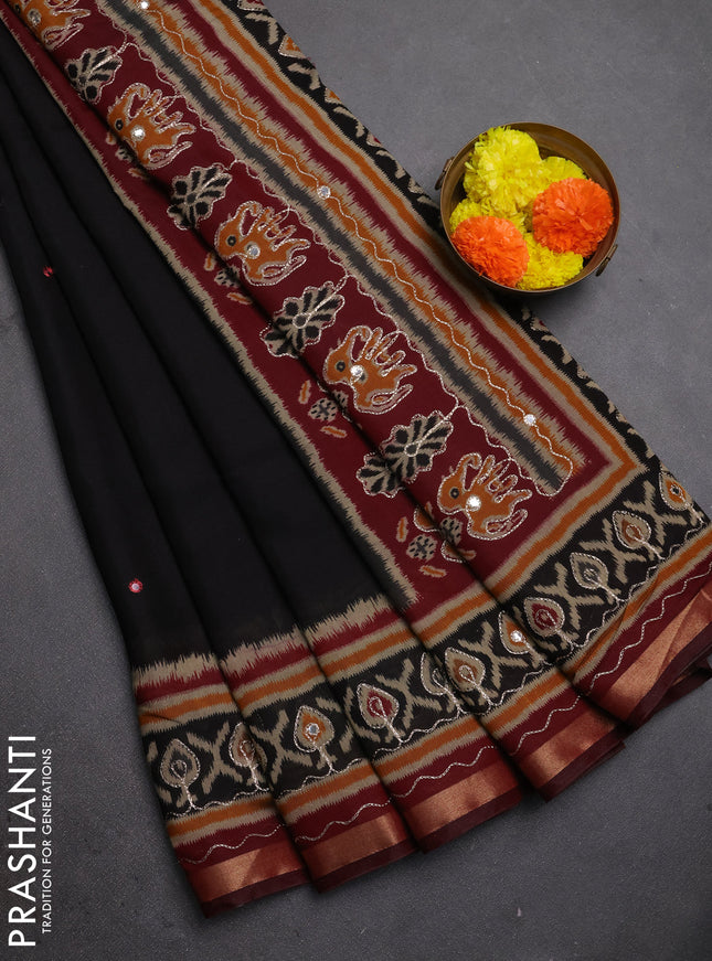 Maheshwari cotton saree black and maroon kalamkari prints & mirror work kalamkari prints & mirror work