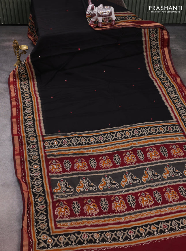 Maheshwari cotton saree black and maroon kalamkari prints & mirror work kalamkari prints & mirror work