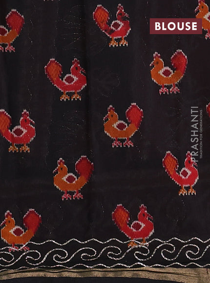 Maheshwari cotton saree maroon and black with mirror embroidery work and ikat printed embroidery border