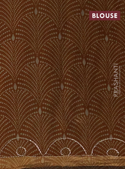 Maheshwari cotton saree beige and dark mustard with allover butta prints & mirror work and zari woven embroidery border