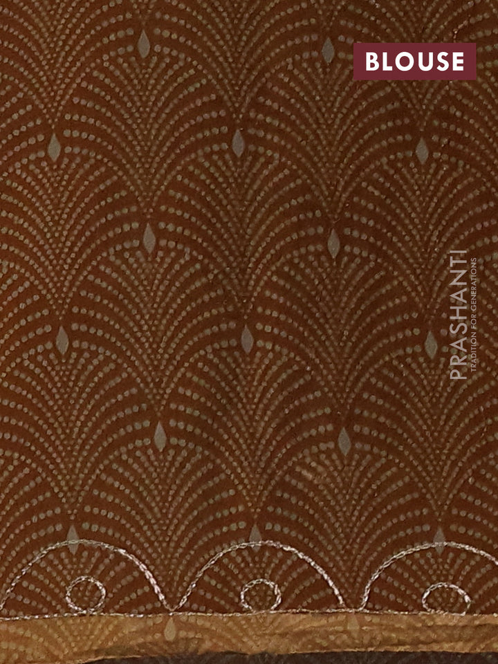 Maheshwari cotton saree beige and dark mustard with allover butta prints & mirror work and zari woven embroidery border