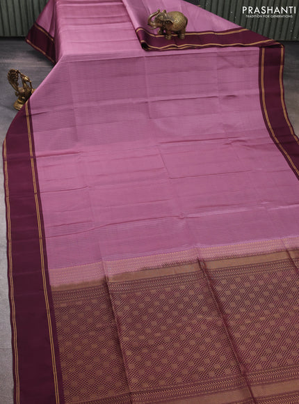 Mauve Pink & Maroon Kanchipuram Soft Silk Sarees - Allover Stripes