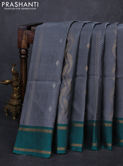 Grey & Teal Green Kanchipuram Soft Silk Sarees - Zari Weaves